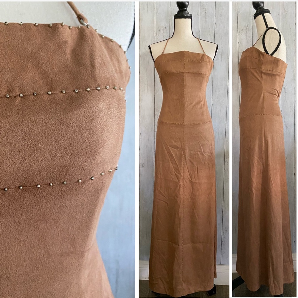BCBGMaxAzria Faux Suede Maxi Gown